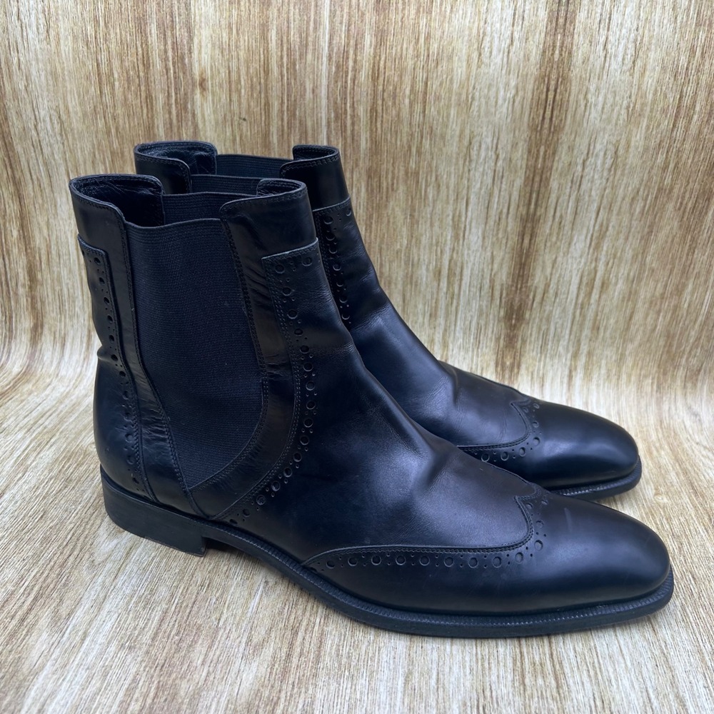 Salvatore Ferragamo Chelsea Boots Men's 11 Black Leather Wingtip Brogue UG30075